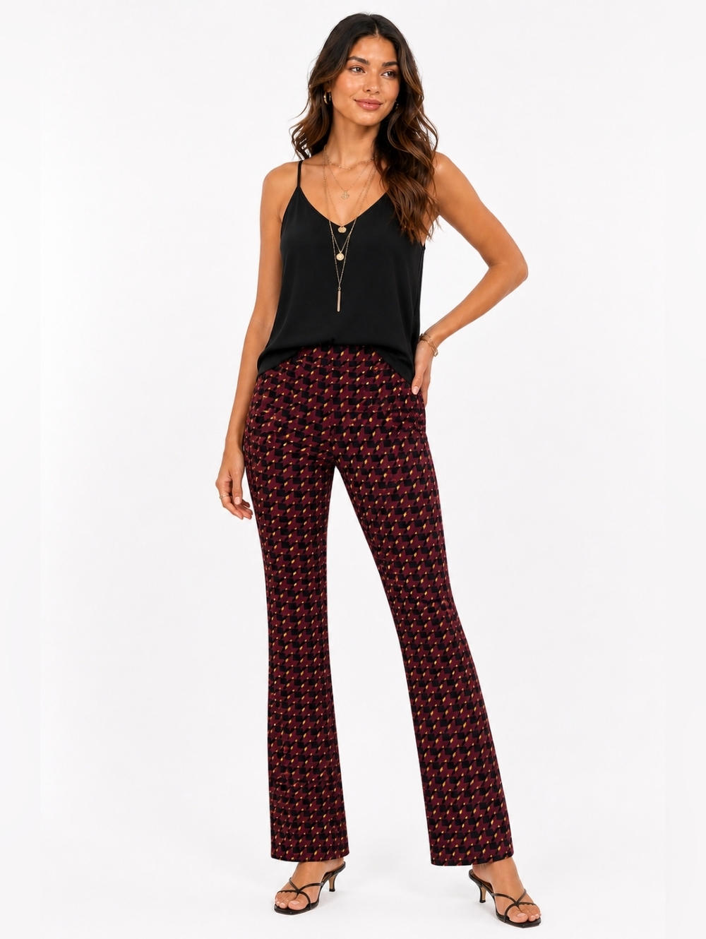 Truth by Republic Burgundy Geo Print Ponte Flare Pants S/P